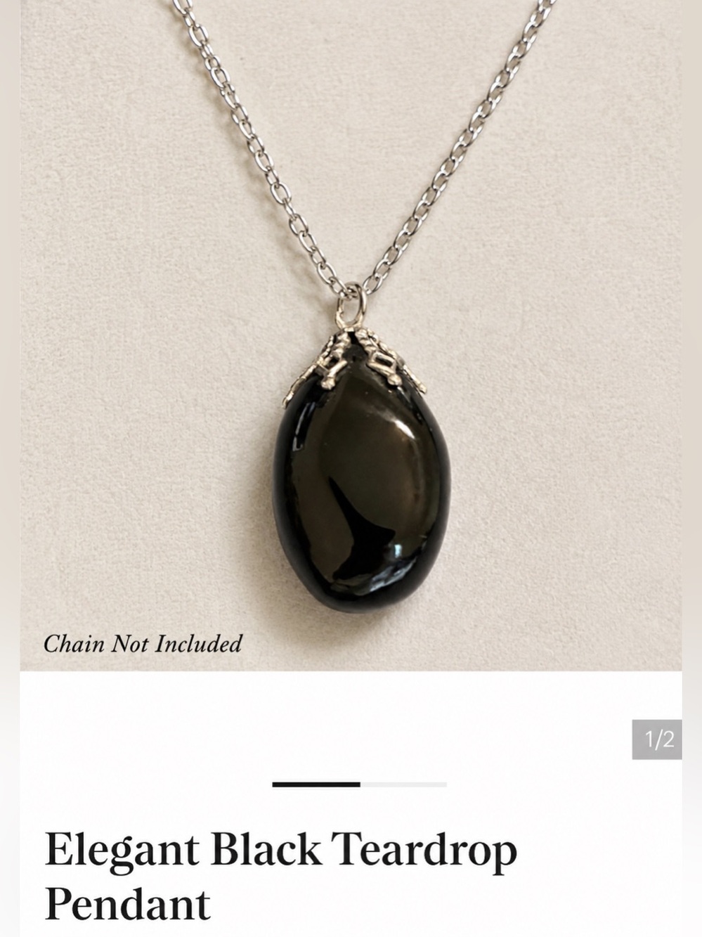 Elegant Black Teardrop Pendant about 1”